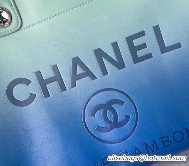 New Design Chanel Shaded Calfskin Shopping Bag AS3351 Turquoise Green/Blue 2024