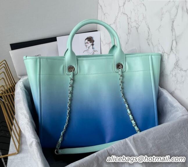 New Design Chanel Shaded Calfskin Shopping Bag AS3351 Turquoise Green/Blue 2024