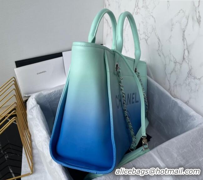 New Design Chanel Shaded Calfskin Shopping Bag AS3351 Turquoise Green/Blue 2024