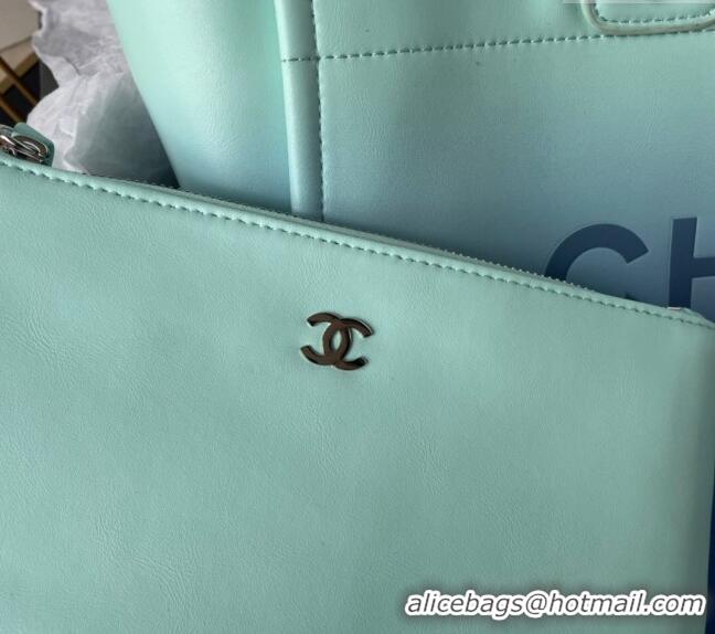 New Design Chanel Shaded Calfskin Shopping Bag AS3351 Turquoise Green/Blue 2024