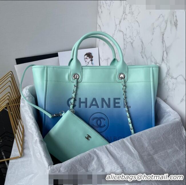 New Design Chanel Shaded Calfskin Shopping Bag AS3351 Turquoise Green/Blue 2024