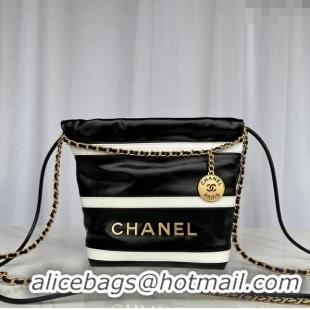 Top Quality Chanel Shiny Calfskin 22 Mini Shopping Bag AS3980 with Stripes Black 2024