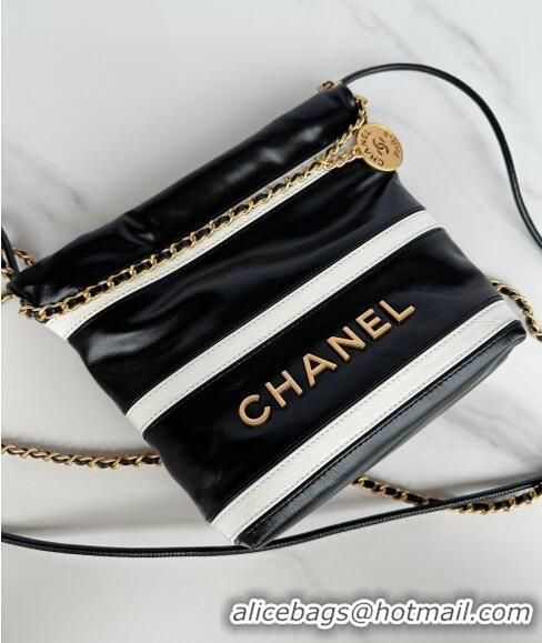 Top Quality Chanel Shiny Calfskin 22 Mini Shopping Bag AS3980 with Stripes Black 2024