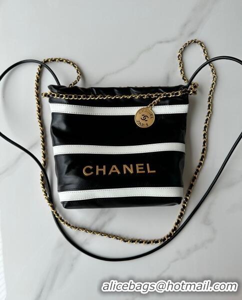 Top Quality Chanel Shiny Calfskin 22 Mini Shopping Bag AS3980 with Stripes Black 2024