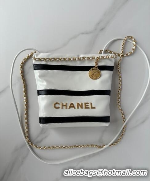 Top Quality Chanel Shiny Calfskin 22 Mini Shopping Bag AS3980 with Stripes White 2024