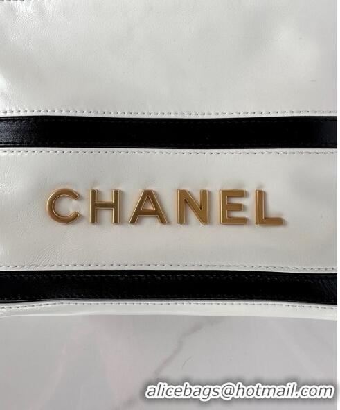 Top Quality Chanel Shiny Calfskin 22 Mini Shopping Bag AS3980 with Stripes White 2024