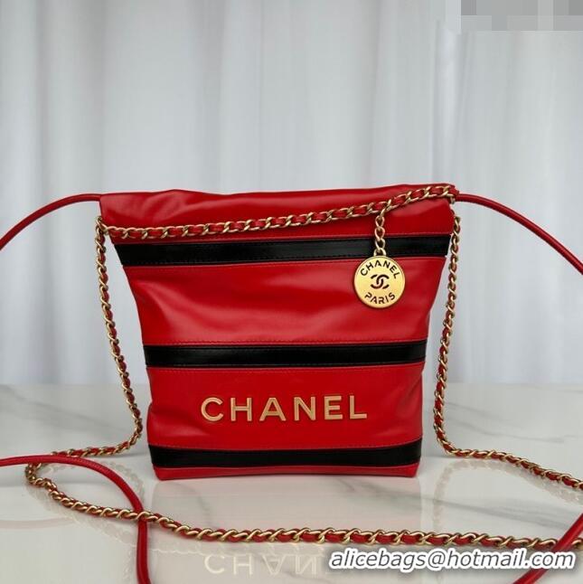 Trendy Design Chanel Shiny Calfskin 22 Mini Shopping Bag AS3980 with Stripes Red 2024