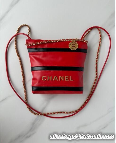 Trendy Design Chanel Shiny Calfskin 22 Mini Shopping Bag AS3980 with Stripes Red 2024