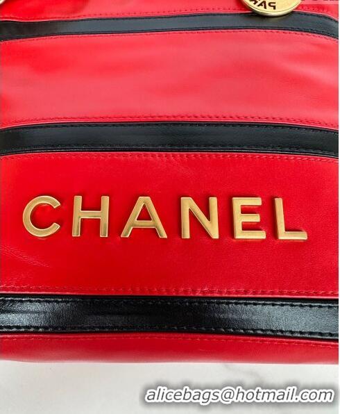 Trendy Design Chanel Shiny Calfskin 22 Mini Shopping Bag AS3980 with Stripes Red 2024