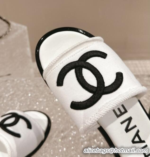 Sophisticated Chanel Knit Fabric Flat Slide Sandals with CC White/Black2 322143