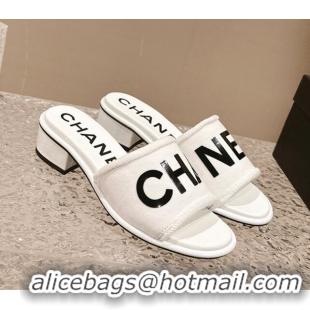 Popular Style Chanel Knit Fabric Heel Slide Sandals with Logo White/Black 0322144