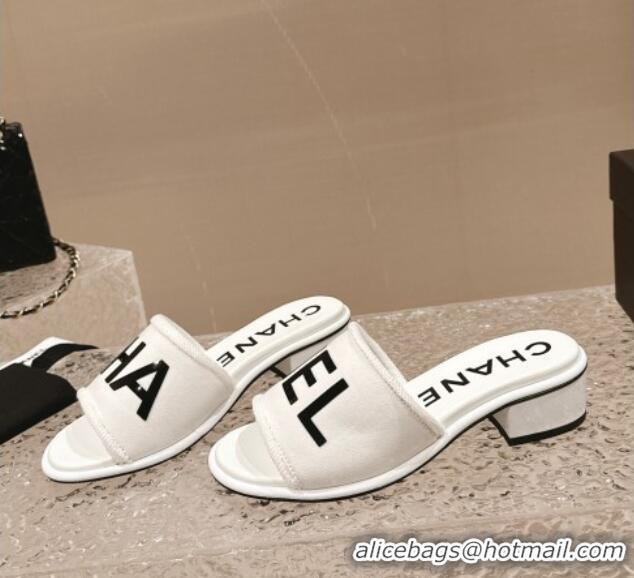 Popular Style Chanel Knit Fabric Heel Slide Sandals with Logo White/Black 0322144