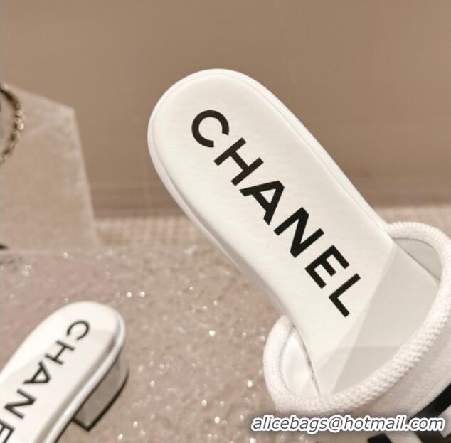 Popular Style Chanel Knit Fabric Heel Slide Sandals with Logo White/Black 0322144