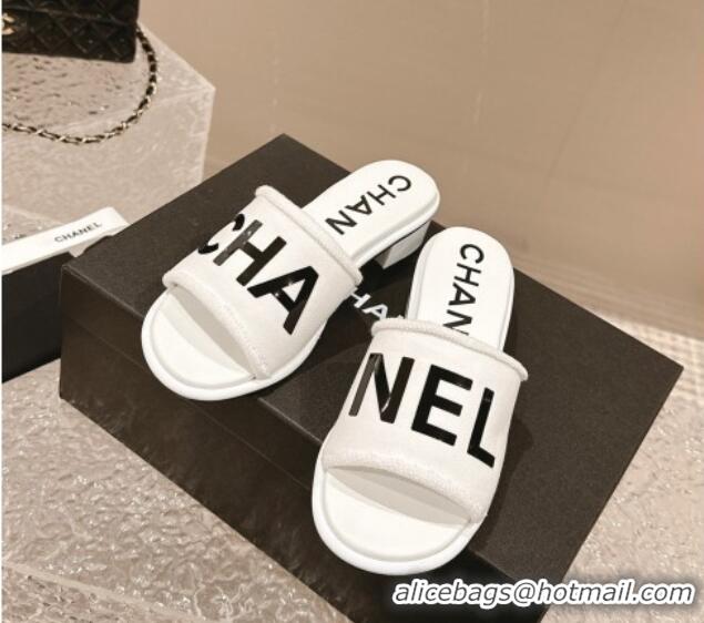 Popular Style Chanel Knit Fabric Heel Slide Sandals with Logo White/Black 0322144