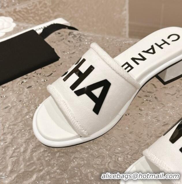 Popular Style Chanel Knit Fabric Heel Slide Sandals with Logo White/Black 0322144