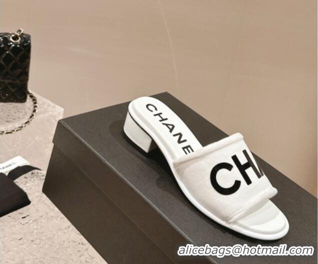 Popular Style Chanel Knit Fabric Heel Slide Sandals with Logo White/Black 0322144