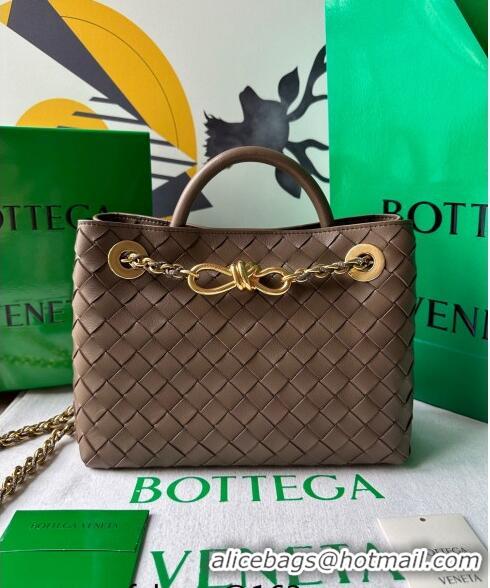 Super Quality Bottega Veneta Small Andiamo Top Handle Bag With Chain 786008 Taupe Grey 2024