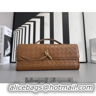 Top Design Bottega Veneta Long Clutch Bag Andiamo With Handle in Intrecciato Leather 741511 Brown 2023