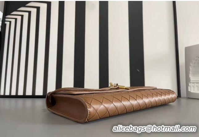 Top Design Bottega Veneta Long Clutch Bag Andiamo With Handle in Intrecciato Leather 741511 Brown 2023