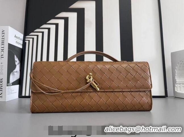 Top Design Bottega Veneta Long Clutch Bag Andiamo With Handle in Intrecciato Leather 741511 Brown 2023