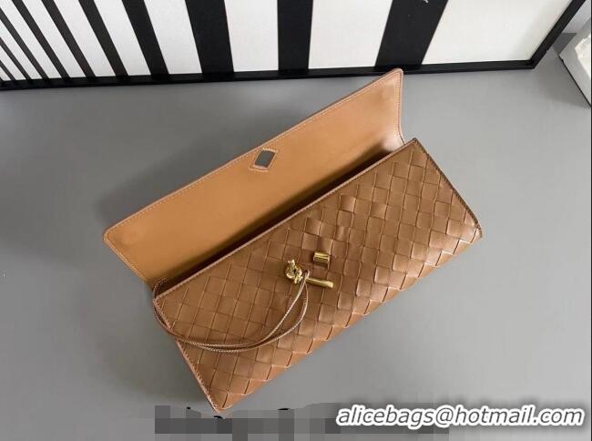 Top Design Bottega Veneta Long Clutch Bag Andiamo With Handle in Intrecciato Leather 741511 Brown 2023