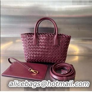 Classic Fashion Bottega Veneta Mini Cabat Tote Bag in Intreccio Alligator Embossed Leather 717712 Barolo Red 2024