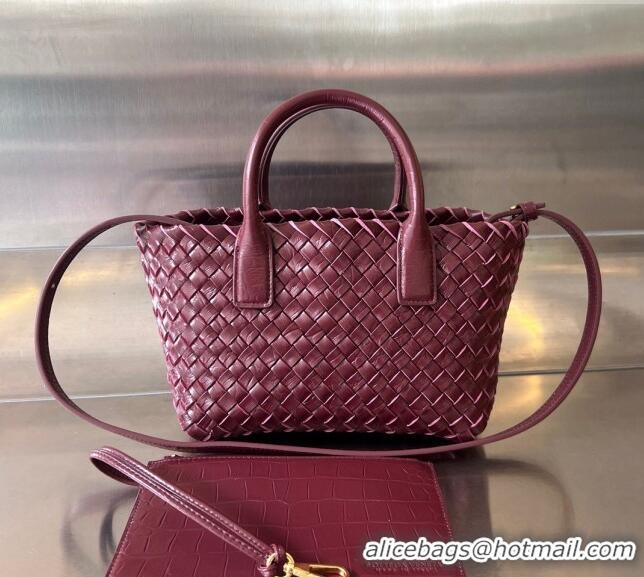 Classic Fashion Bottega Veneta Mini Cabat Tote Bag in Intreccio Alligator Embossed Leather 717712 Barolo Red 2024