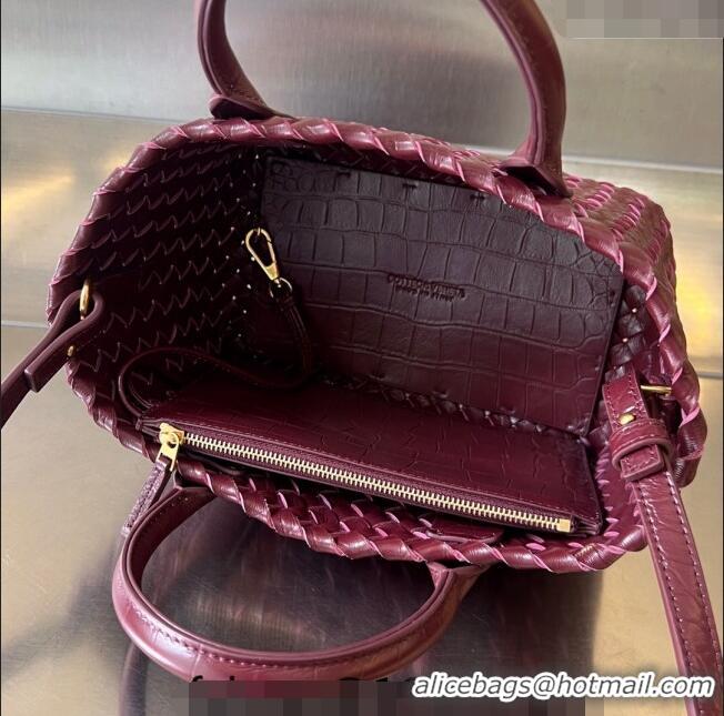 Classic Fashion Bottega Veneta Mini Cabat Tote Bag in Intreccio Alligator Embossed Leather 717712 Barolo Red 2024