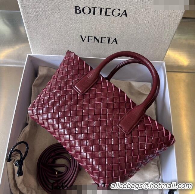 Classic Fashion Bottega Veneta Mini Cabat Tote Bag in Intreccio Alligator Embossed Leather 717712 Barolo Red 2024