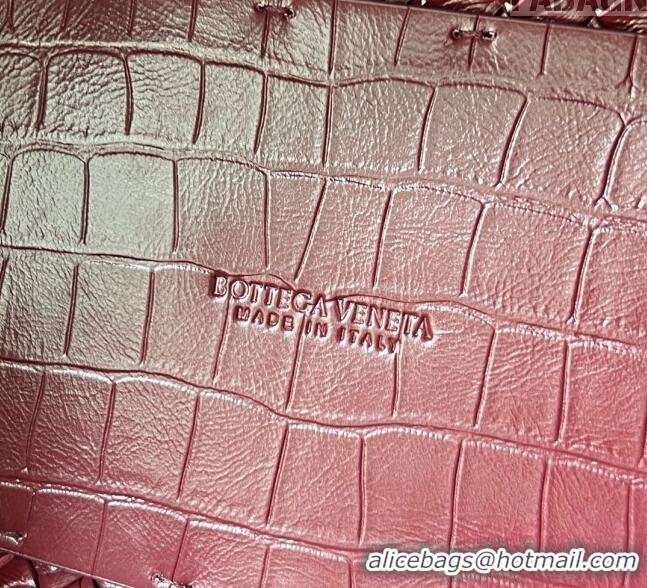 Classic Fashion Bottega Veneta Mini Cabat Tote Bag in Intreccio Alligator Embossed Leather 717712 Barolo Red 2024