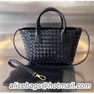 Luxury Cheap Bottega Veneta Mini Cabat Tote Bag in Intreccio Alligator Embossed Leather 717712 Black 2024