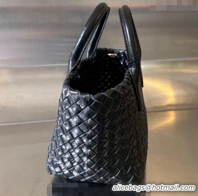 Luxury Cheap Bottega Veneta Mini Cabat Tote Bag in Intreccio Alligator Embossed Leather 717712 Black 2024