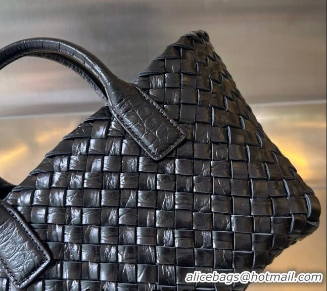 Luxury Cheap Bottega Veneta Mini Cabat Tote Bag in Intreccio Alligator Embossed Leather 717712 Black 2024