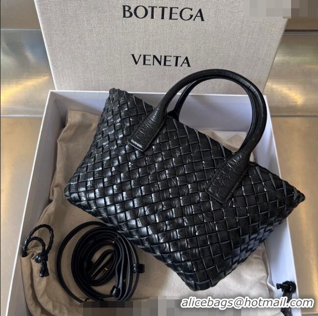 Luxury Cheap Bottega Veneta Mini Cabat Tote Bag in Intreccio Alligator Embossed Leather 717712 Black 2024