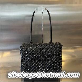 Good Looking Bottega Veneta Patti Top Handle Bag in Intreccio Patent Leather 709420 Black 2024