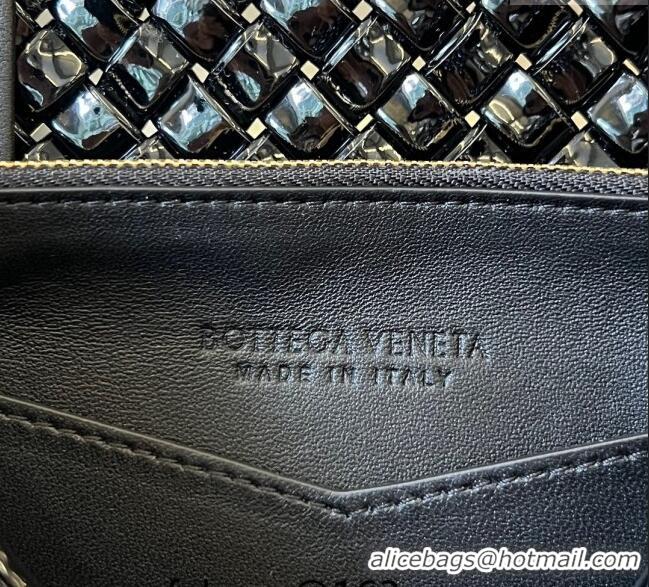 Good Looking Bottega Veneta Patti Top Handle Bag in Intreccio Patent Leather 709420 Black 2024