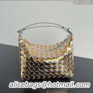 New Cheap Bottega Veneta Mini Wallace Hobo Bag in Intrecciato Leather 778491 Silver/Gold 2024