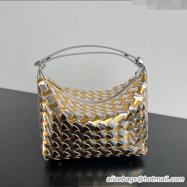 New Cheap Bottega Veneta Mini Wallace Hobo Bag in Intrecciato Leather 778491 Silver/Gold 2024