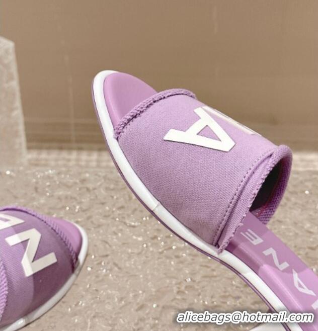 Unique Style Chanel Knit Fabric Heel Slide Sandals with Logo Purple 322146