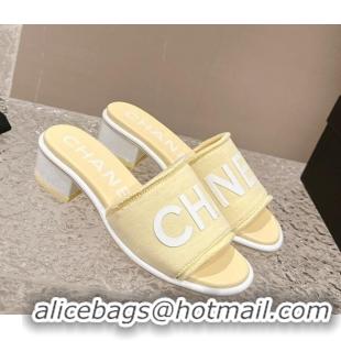 Purchase Chanel Knit Fabric Heel Slide Sandals with Logo Yellow 322147