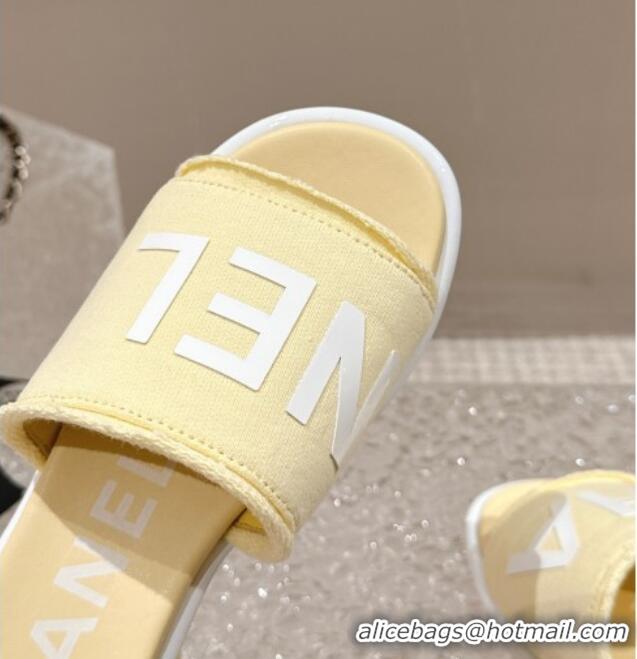 Purchase Chanel Knit Fabric Heel Slide Sandals with Logo Yellow 322147