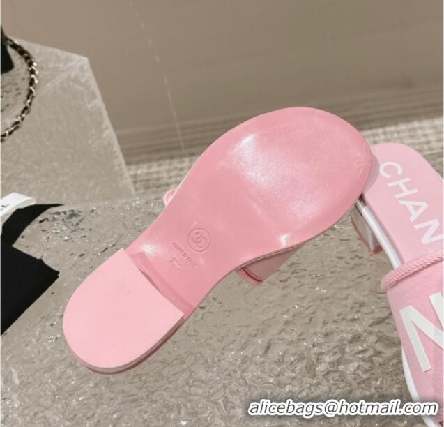 Good Looking Chanel Knit Fabric Heel Slide Sandals with Logo Pink 0322148