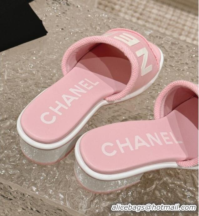 Good Looking Chanel Knit Fabric Heel Slide Sandals with Logo Pink 0322148