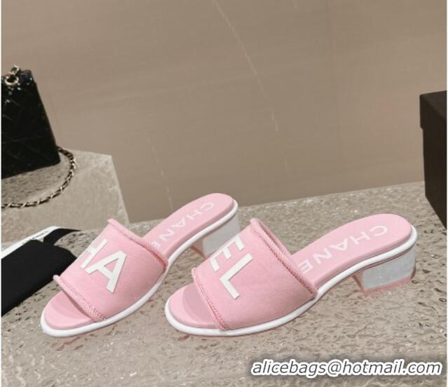 Good Looking Chanel Knit Fabric Heel Slide Sandals with Logo Pink 0322148