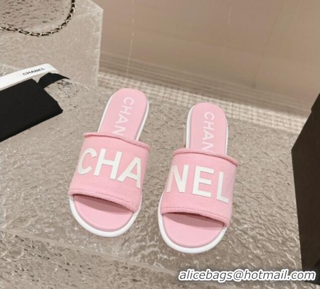 Good Looking Chanel Knit Fabric Heel Slide Sandals with Logo Pink 0322148