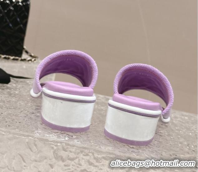 Stylish Chanel Knit Fabric Heel Slide Sandals with CC Purple 0322150