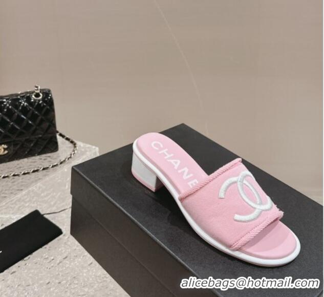 Buy Luxury Chanel Knit Fabric Heel Slide Sandals with CC Pink 322152