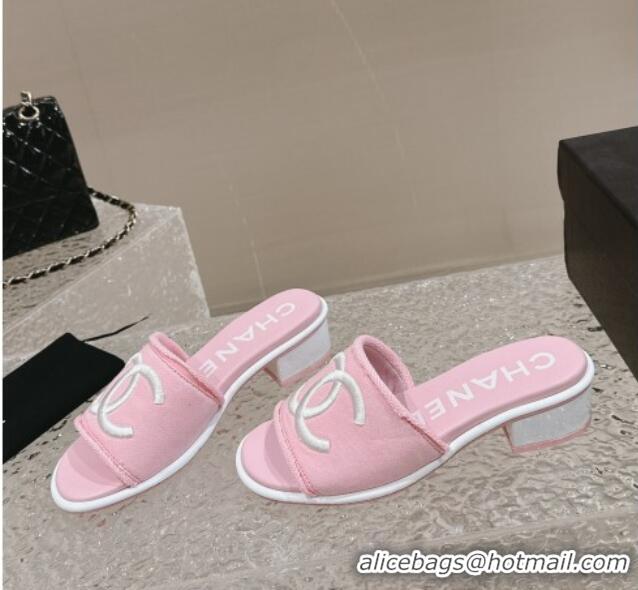 Buy Luxury Chanel Knit Fabric Heel Slide Sandals with CC Pink 322152