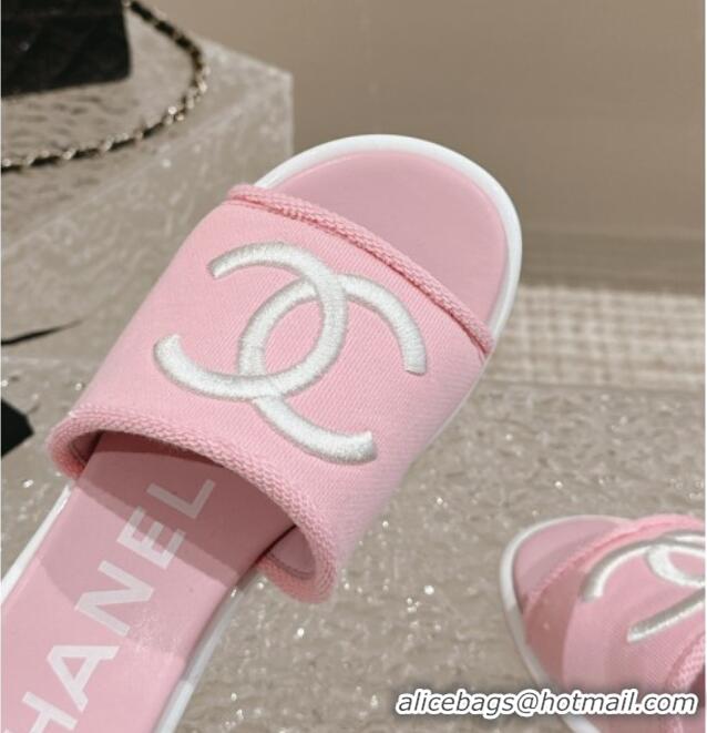 Buy Luxury Chanel Knit Fabric Heel Slide Sandals with CC Pink 322152