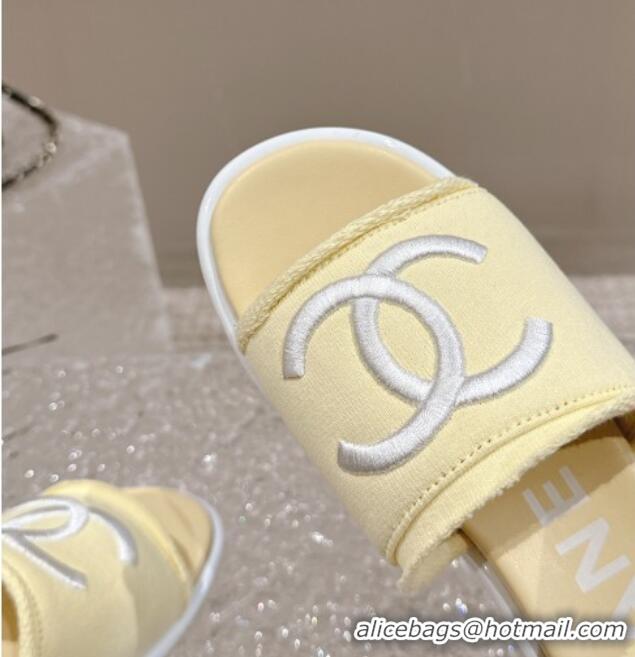 Top Grade Chanel Knit Fabric Heel Slide Sandals with CC Yellow 322154